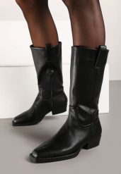 Czarne Kozaki w Stylu Kowbojek z Kwadratowym Noskiem Sanalea. Czarne kozaki damskie Born2be, z zamszu, bez obcasa, na obcasie. Za 189.99 zł.