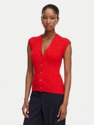 Tommy Hilfiger Kardigan Mid Gg Cable WW0WW50075 Czerwony Regular Fit. Czerwone kardigany damskie Tommy Hilfiger, l, bez wzorów, z bawełny, bez kołnierzyka, bez ramiączek, bez kaptura. Za 529.99 zł.