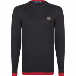 Sweter w kolorze szarym. Szare swetry przez głowę męskie Giorgio di Mare, z aplikacjami, z bawełny, z okrągłym kołnierzem. W wyprzedaży za 152.95 zł.