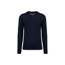 Sweter v-neck z merynosów Kariban Premium. Niebieskie swetry przez głowę męskie KARIBAN, m, bez wzorów, bez kołnierzyka. Za 329.00 zł.