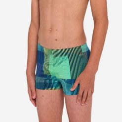 Bokserki pływackie dla dzieci Nabaiji 500 Fitib. Niebieskie kąpielówki dla chłopców NABAIJI, bez wzorów, z elastanu. Za 49.99 zł.