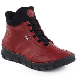 Botki damskie ocieplane czerwone Rieker 55069-35. Czerwone botki damskie Rieker, ze skóry, bez obcasa, bez zapięcia. Za 359.00 zł.