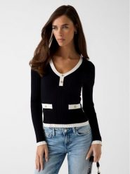 Guess Sweter 180588 Czarny Classic Fit. Czarne swetry damskie Guess, xxl, z aplikacjami, bez kołnierzyka, bez ramiączek, bez kaptura. Za 395.00 zł.