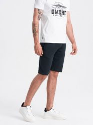 Męskie bawełniane szorty dresowe BASIC – czarne V9 OM-SRBS-0149 - XL. Czarne krótkie spodenki sportowe męskie Ombre Clothing, l, bez wzorów, z bawełny. W wyprzedaży za 69.99 zł.