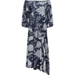 Asymetryczna sukienka z wiązanym paskiem bonprix ciemnoniebiesko-biel wełny w kwiaty. Sukienki damskie marki bonprix. Za 149.99 zł.