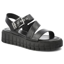 Sandały damskie Tamaris, cholewka ze skóry ekologicznej zapinane na rzep masywna podeszwa, czarne, 1-28233-46 001. Czarne klapki damskie Tamaris, bez wzorów, ze skóry ekologicznej, bez obcasa, na platformie. Za 229.00 zł.