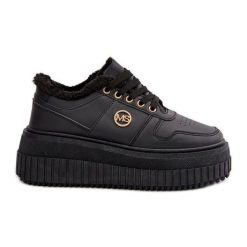 Sneakersy Buty Sportowe Damskie Ocieplane Na Masywnej Podeszwie Czarne Verissha. Czarne obuwie sportowe damskie bez wzorów, ze skóry. Za 205.59 zł.