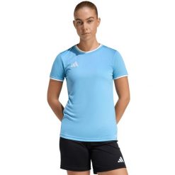 Koszulka damska adidas Entrada 26 Jersey niebieska. Niebieskie koszulki sportowe damskie Adidas, bez wzorów, z jersey, sportowe, bez kołnierzyka. Za 60.99 zł.