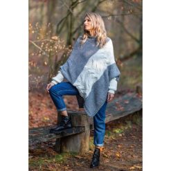 Szare Dwukolorowe Poncho w Grube Warkocze. Swetry damskie Molly.pl. Za 149.90 zł.