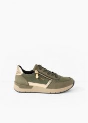 Komfortowe sneakersy marki Rieker z wyściełaną wkładką. Zielone obuwie sportowe damskie bonprix, bez wzorów. Za 289.99 zł.