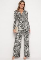 Czarno-Biały Kombinezon w Ornamentalny Wzór z Materiałowym Paskiem Nireti. Czarne sukienki damskie Born2be, na co dzień, l, bez wzorów, z materiału, bez kołnierzyka, bez ramiączek. Za 149.99 zł.