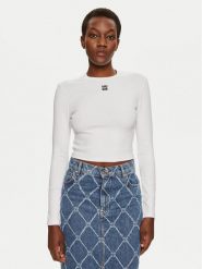 Hugo Bluzka Dafilomena_3 50518378 Biały Slim Fit. Białe bluzki damskie Hugo, s, bez wzorów, z bawełny, bez kołnierzyka, bez ramiączek. Za 249.99 zł.