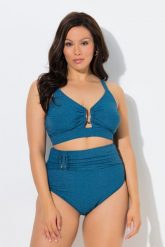 Damskie Bikini brokat miękkie miseczki ozdobna klamra regulowane ramiączka. Fioletowe bikini damskie Ulla Popken, plus size, bez wzorów, plus size. Za 191.99 zł.