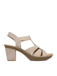 Rieker Sandały CEO-665K3-62 Beżowy. Brązowe sandały damskie Rieker, bez wzorów, ze skóry, bez obcasa, na słupku, bez zapięcia. Za 299.99 zł.