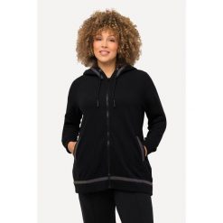 Bluza, kaptur, tęczowe paski odblaskowe, długi rękaw. Czarne bluzy damskie Ulla Popken, plus size, bez wzorów, z bawełny, bez kaptura. Za 294.99 zł.