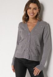 Szary Rozpinany Kardigan w Kropki Tusvanea. Szare kardigany damskie Born2be, l, bez wzorów, z jeansu, klasyczne, bez kołnierzyka, bez ramiączek, bez kaptura. Za 79.99 zł.