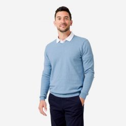 Sweter do golfa męski MW100 dekolt w serek. Niebieskie buty sportowe męskie INESIS, z bawełny, bez zapięcia, na golfa. Za 69.99 zł.