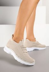 Beżowe Buty Sportowe Sneakersy z Elastyczną Cholewką Tataliona. Brązowe obuwie sportowe damskie Born2be, bez wzorów. Za 59.99 zł.