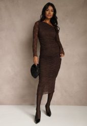 Brązowy Komplet z Koronki Ołówkowa Spódnica i Longsleeve Off Shoulder Nerinaera. Brązowe spódnice damskie Renee, l, bez wzorów, z koronki, rockowe, ołówkowe. Za 169.99 zł.