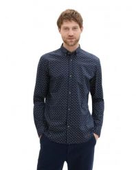 Męska Koszula Tom Tailor Fitted Printed Poplin Shirt Navy White Minimal Design 1041396 35556. Białe koszule męskie Tom Tailor, m, bez wzorów, bez kołnierzyka, bez ramiączek. Za 99.99 zł.