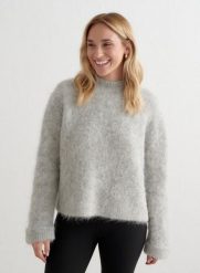 Damski sweter z mieszanki alpaki, luźny Alpaca Knit Sweater szary melanż. Szare swetry damskie Aim'n, l, bez wzorów, z elastanu, bez kołnierzyka, bez ramiączek, bez kaptura. Za 551.00 zł.