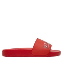 Klapki LOVE MOSCHINO. Czerwone klapki damskie Love Moschino, bez wzorów, bez obcasa. Za 319.99 zł.