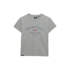 Koszulka damska Superdry Athletic Essentials Graphic. Szare koszulki sportowe damskie Superdry., l, bez wzorów, z materiału, bez kołnierzyka, bez ramiączek, na fitness i siłownię. Za 135.95 zł.