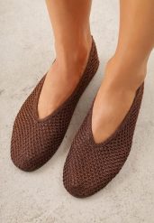 Brązowe Szydełkowe Balerinki VICES z Plecionki Wolfs. Brązowe baleriny damskie Born2be, bez wzorów, z jeansu, eleganckie, bez obcasa. Za 99.99 zł.