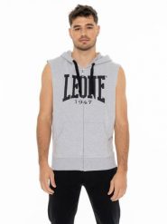 Leone Basic męska bluza z kapturem i bez rękawów zapinana na zamek. Szare bluzy męskie LEONE 1947 APPAREL, m, bez wzorów, z kapturem, na fitness i siłownię. Za 84.16 zł.