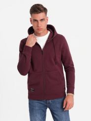 Rozpinana męska bluza dresowa BASIC – bordowa V3 - Rozmiar: S. Czerwone bluzy męskie Ombre Clothing, m, bez wzorów, z dresówki, z kapturem. Za 209.99 zł.