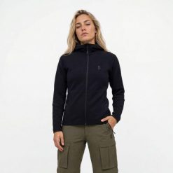 Poederbaas Damska Bluza Outdoor z Wełną Merynosów - Czarna. Czarne bluzy damskie POEDERBAAS, s, bez wzorów, z materiału, bez kaptura. Za 373.02 zł.