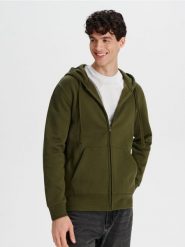 Bluza rozpinana - zielony. Zielone bluzy męskie Sinsay, l, bez wzorów, z bawełny, z kapturem. Za 49.99 zł.