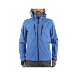 Kurtka softshell z sztucznym futrem Peak Mountain Casada. Niebieskie kurtki snowboardowe męskie Peak Mountain, m, bez wzorów, z softshellu, długie, bez kaptura, narciarskie. Za 323.50 zł.