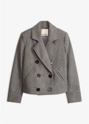 Krótka kurtka z imitacji wełny. Szare kurtki damskie bonprix, bez wzorów, z wełny, eleganckie, krótkie, bez kaptura. Za 249.99 zł.