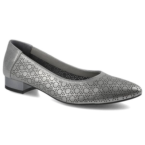 Srebrne Baleriny Exquisite Damskie Stylowe Obuwie. Szare baleriny damskie EXQUISITE, w ażurowe wzory, ze skóry, biznesowe, bez obcasa, na obcasie. Za 179.00 zł.