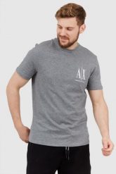 ARMANI EXCHANGE Szary t-shirt męski z wyszywanym logo, Rozmiar XXL. Szare t-shirty męskie Armani Exchange, l, bez wzorów, prążkowane, bez kołnierzyka. W wyprzedaży za 152.99 zł.