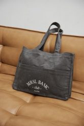 Torba typu shopper bag wykonana ze sztruksu w kolorze GREY - MRSL BASIC CLUB-UNI. Szare torebki shopper damskie Marsala, bez wzorów, z bawełny, eleganckie, bez dodatków. Za 219.90 zł.