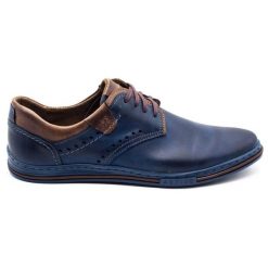 Polbut Buty męskie Casual 402 granatowe z brązem niebieskie. Niebieskie półbuty na co dzień męskie na jesień, z jeansu, biznesowe, bez zapięcia. Za 303.63 zł.