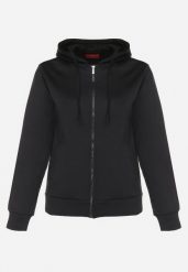 Czarna Bluza z Dodatkiem Bawełny i Kapturem Ozdobiona Sznurkami Alisara. Czarne bluzy damskie Born2be, xl, bez wzorów, z bawełny. Za 49.99 zł.