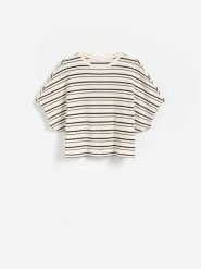 T-shirt kimono w paski - wielobarwny. T-shirty damskie Reserved, l, bez wzorów, z bawełny, bez kołnierzyka. Za 69.99 zł.