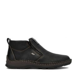Botki Rieker. Czarne botki męskie Rieker, bez wzorów, bez zapięcia. Za 399.99 zł.