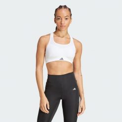 Biustonosz TLRD Impact Training High Support. Białe obuwie sportowe damskie Adidas, bez wzorów, z materiału, na fitness i siłownię. W wyprzedaży za 168.35 zł.