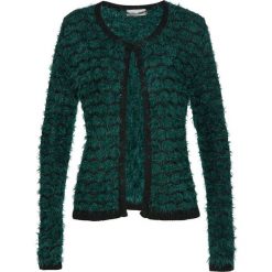 Sweter rozpinany z przędzy z długim włosem bonprix głęboki zielony - czarny. Zielone kardigany damskie bonprix, z haftami. Za 74.99 zł.