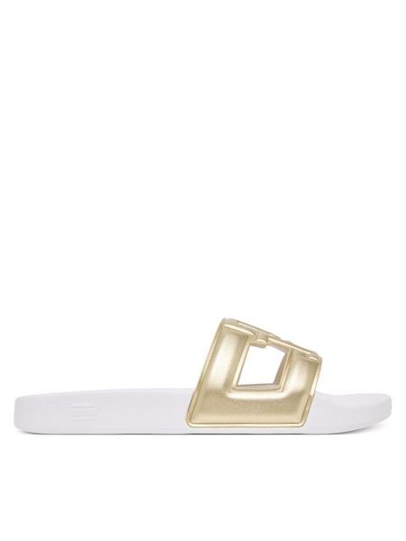 Tommy Hilfiger Klapki Monogram Pool Slide FW0FW09525 Złoty. Żółte klapki damskie Tommy Hilfiger, bez wzorów, bez obcasa. Za 189.99 zł.