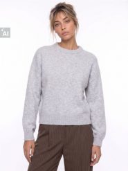 Sweter chunky z obniżoną linią ramion - szary. Szare swetry damskie Sinsay, l, bez wzorów, bez kołnierzyka, bez ramiączek, bez kaptura. Za 59.99 zł.