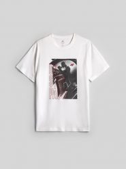4F T-shirt regular z nadrukiem męski - biały M. Białe koszulki sportowe męskie 4f, m, bez wzorów, z bawełny, klasyczne, bez kołnierzyka. Za 69.99 zł.