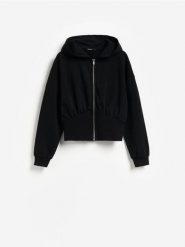 Rozpinana bluza z kapturem - czarny. Czarne bluzy damskie Reserved, l, bez wzorów, z bawełny, z kapturem. Za 129.99 zł.