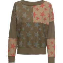 Bluza dresowa bonprix srebrnoszaro-zielony khaki -brązowy marsala z nadrukiem. Bluzy damskie marki bonprix. Za 79.99 zł.