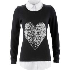 Sweter 2 w 1 z koszulową wstawką, długi rękaw bonprix czarny. Swetry damskie marki KALENJI. Za 49.99 zł.