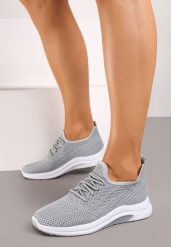 Szare Buty Sportowe z Siateczki Zdobione Wiązaniem Salmerus. Szare obuwie sportowe damskie Born2be, z aplikacjami, z materiału. Za 44.99 zł.